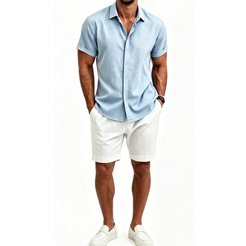 メンズ綿麻シャツセット 夏用半袖シャツ＆ショートパンツスーツ - Summer Clothing Haul のレビューと価格