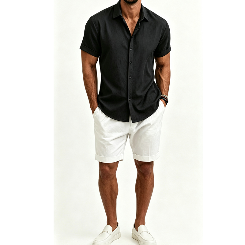 メンズ綿麻シャツセット 夏用半袖シャツ＆ショートパンツスーツ - Summer Clothing Haul のレビューと価格