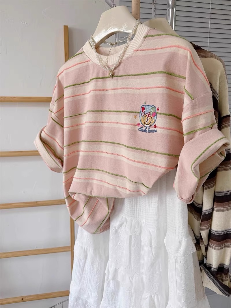 純綿ストライプ柄半袖Tシャツ、おしゃれな夏物アウトレット服、 - Summer Clothing Outlet のレビューと価格