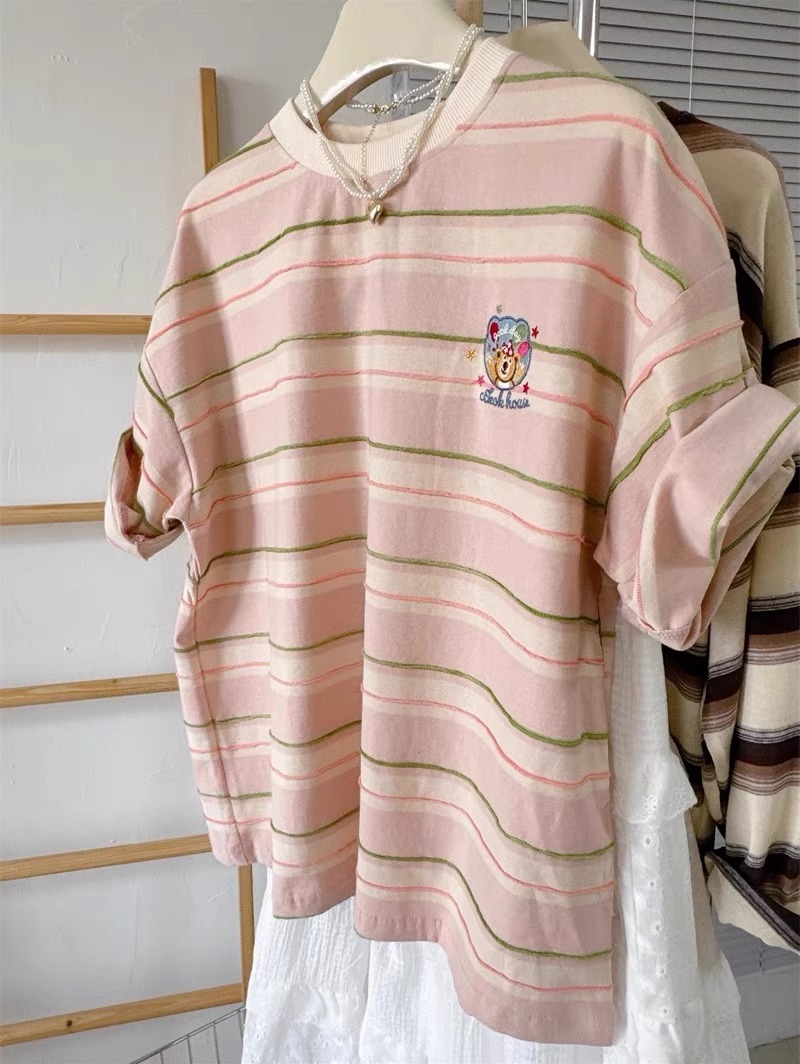 純綿ストライプ柄半袖Tシャツ、おしゃれな夏物アウトレット服、 - Summer Clothing Outlet のレビューと価格