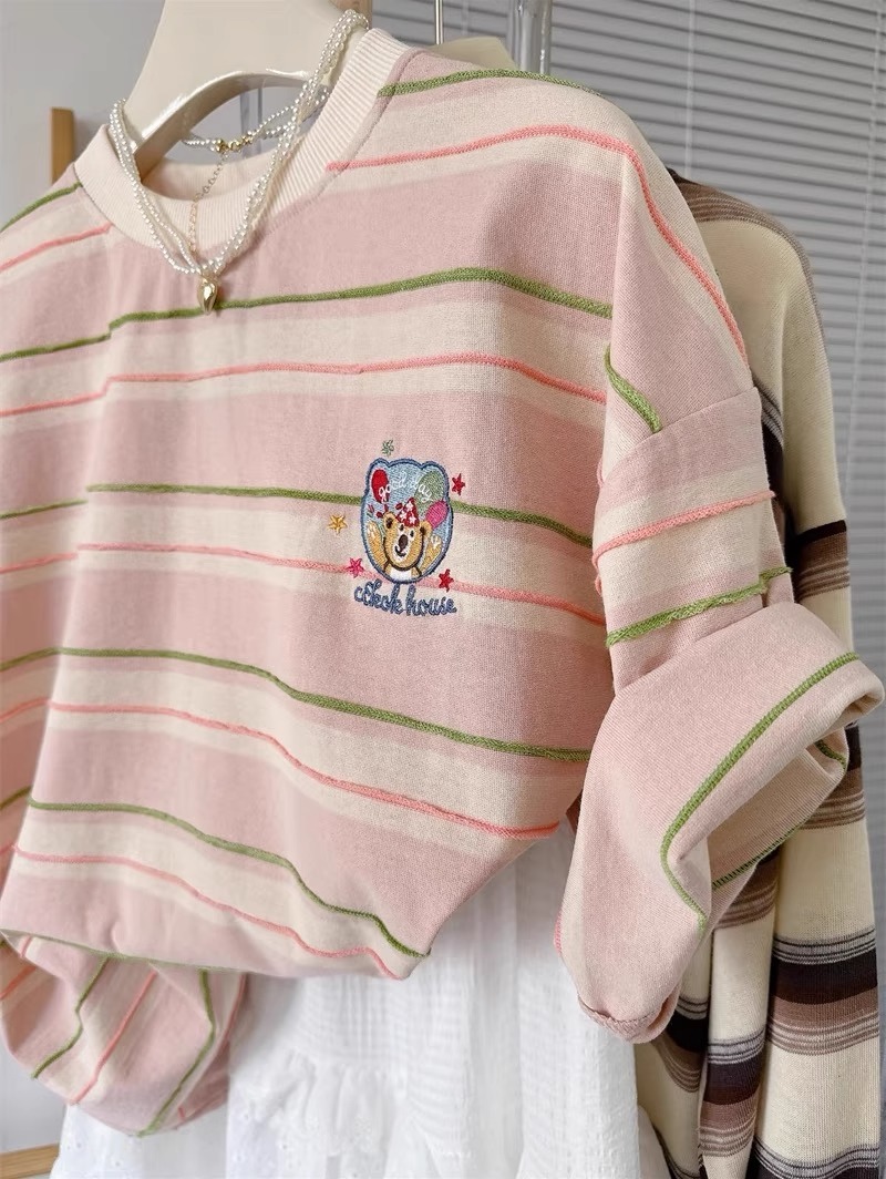 純綿ストライプ柄半袖Tシャツ、おしゃれな夏物アウトレット服、 - Summer Clothing Outlet のレビューと価格